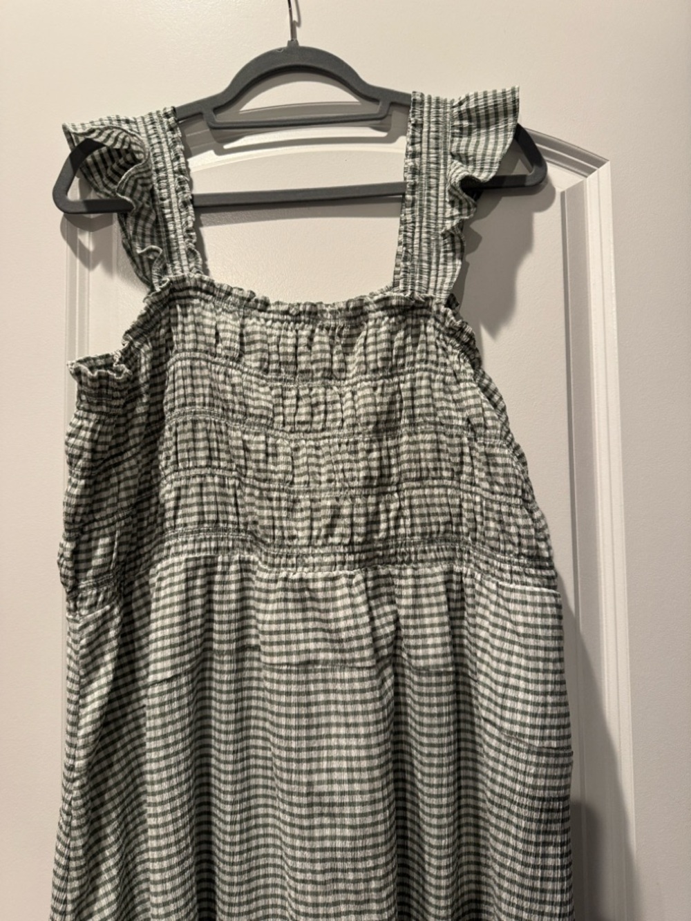 NWOT! Old Navy Fit & Flare Lightweight Smocked Gingham Sage Green Midi Dress XXL - Picture 9 of 10